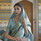 Greyish Blue Brocade Woven Handloom Kanjivaram Silk Saree