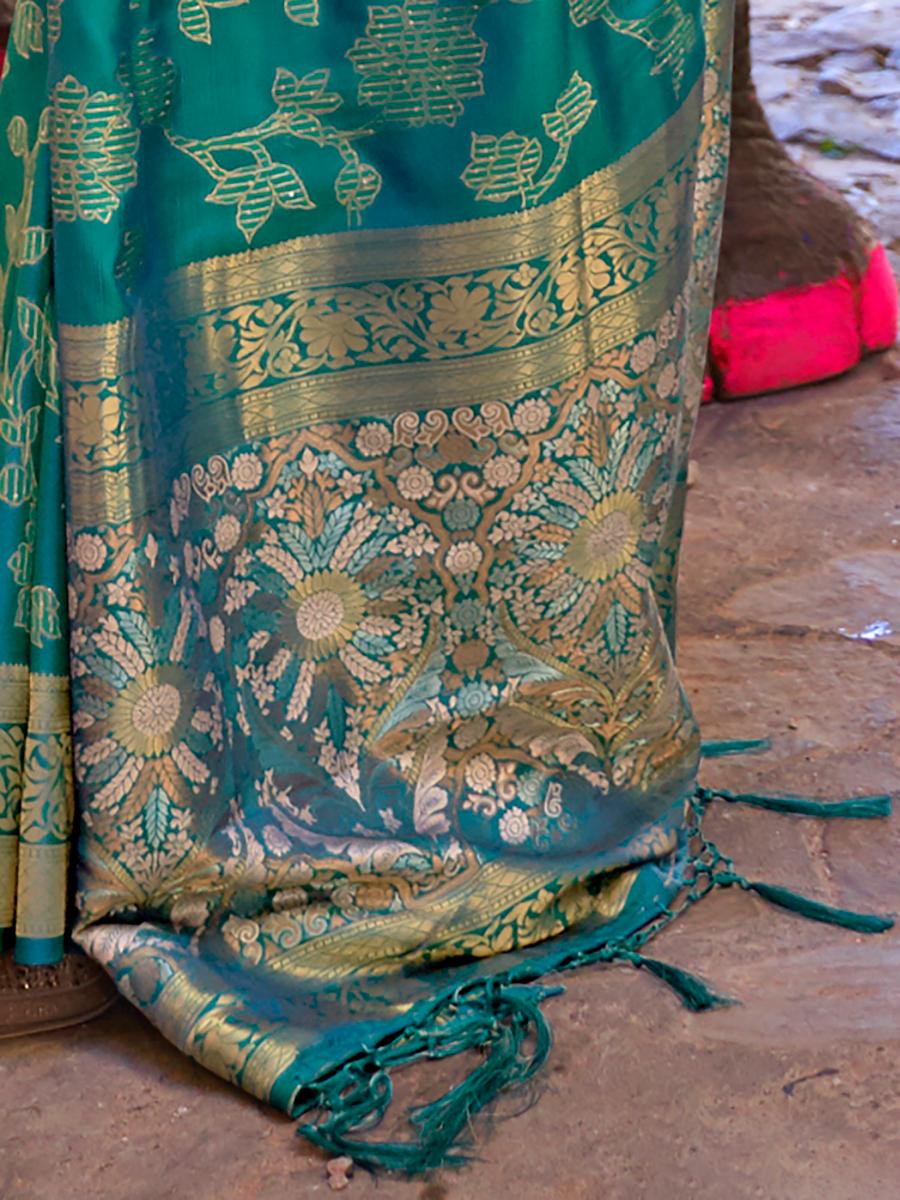 Rama Green Banarasi Handloom Soft Silk Saree