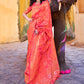 Carrot Red Banarasi Handloom Soft Silk Saree