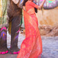 Carrot Red Banarasi Handloom Soft Silk Saree