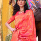 Carrot Red Banarasi Handloom Soft Silk Saree