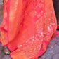 Carrot Red Banarasi Handloom Soft Silk Saree