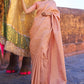 Apricot Peach Handloom Woven Kanjivaram Silk Saree