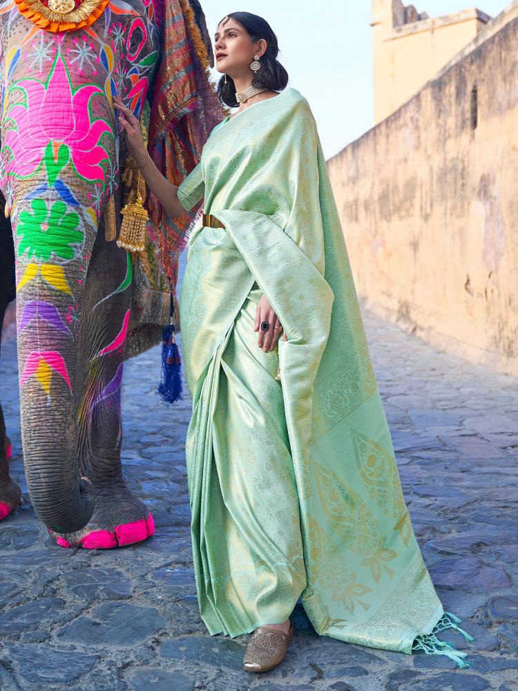 Mint Green Handloom Woven Kanjivaram Silk Saree