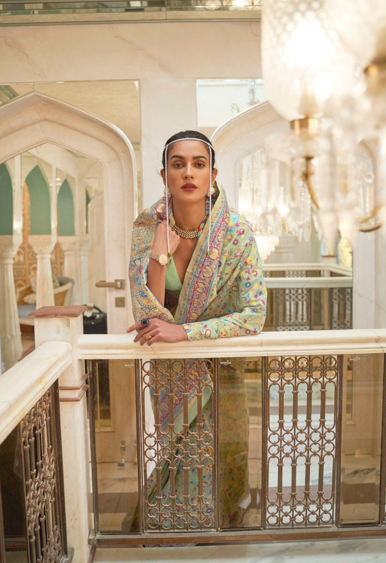 Lime Green Kashmiri Kani Jamewar Saree