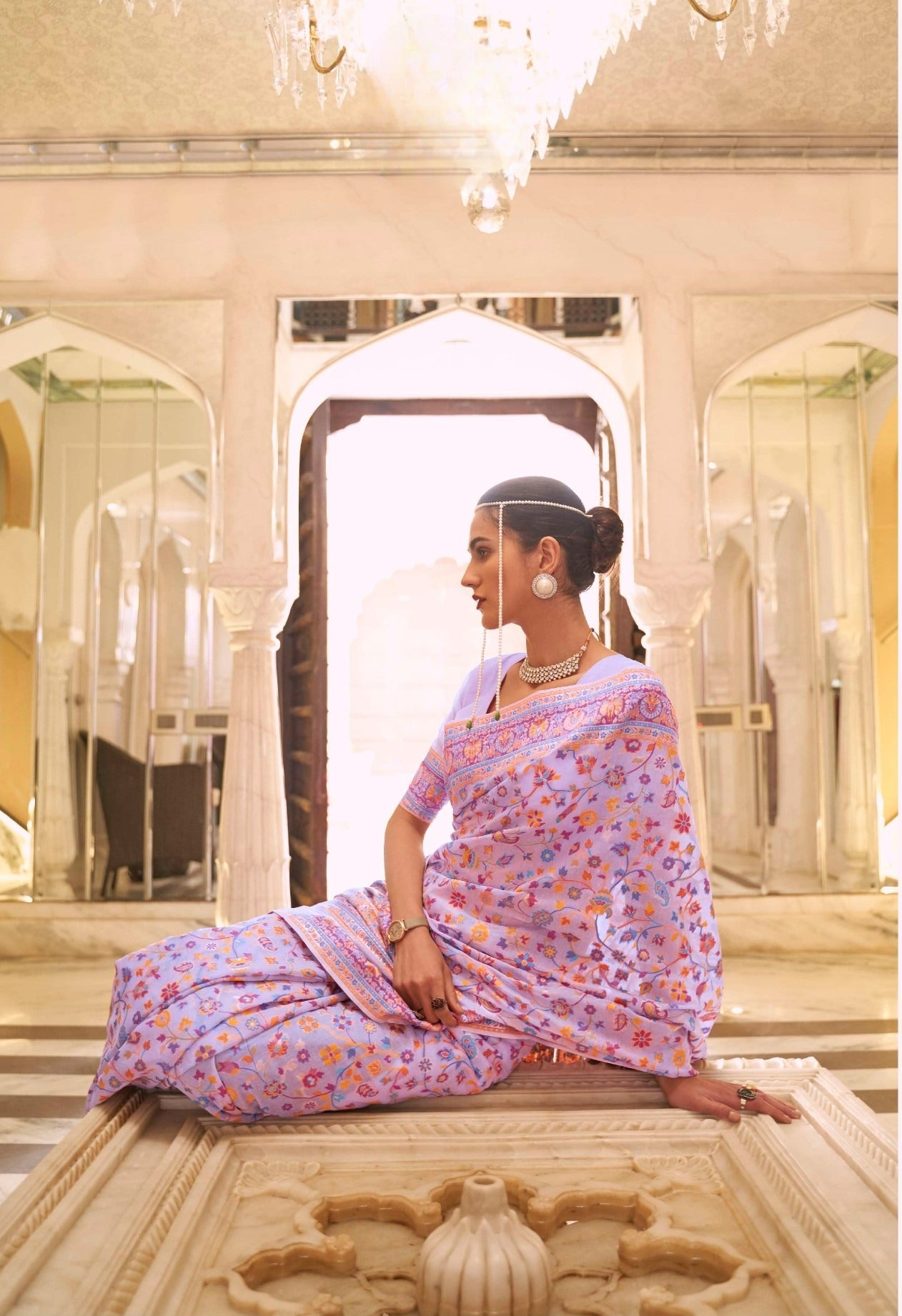 Crepe Pink Kashmiri Kani Jamewar Saree