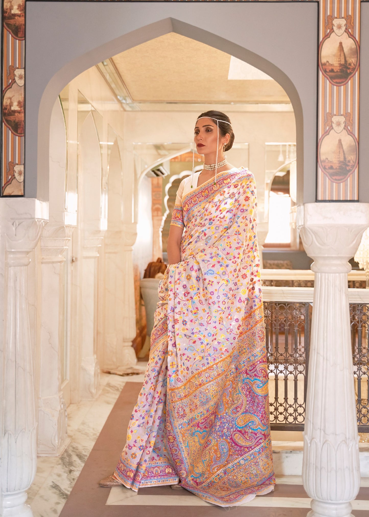 Ivory White Kashmiri Kani Jamewar Saree