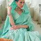 Seafoam Green Weaved Lucknowi Chikankari Saree