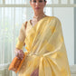 Macaroon Yellow Weaved Lucknowi Chikankari Saree