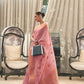 Flamingo Pink Copper Zari Woven Linen Silk Saree
