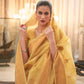 Amber Yellow Copper Zari Woven Linen Silk Saree