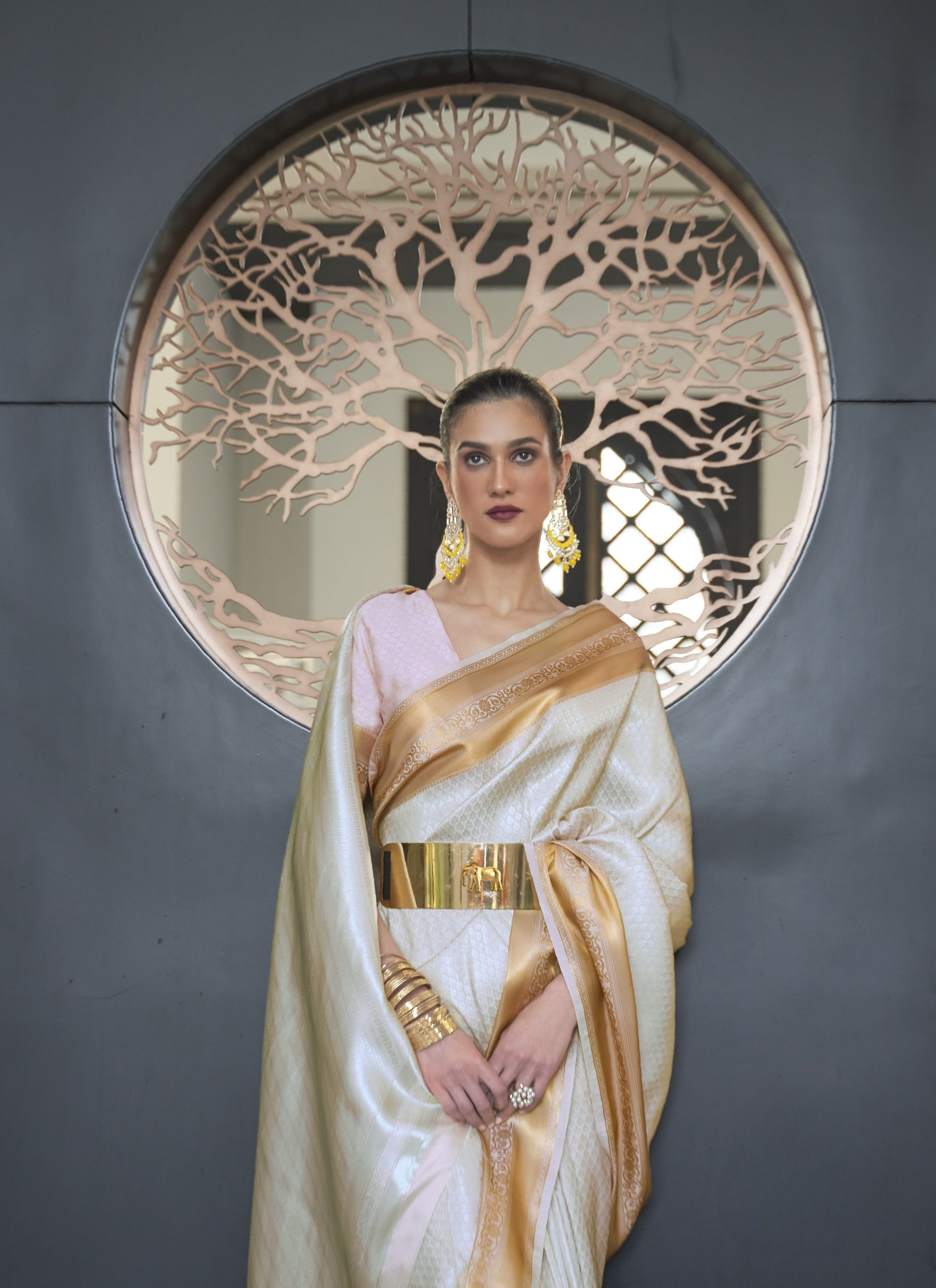 Pale Pinkish White Silk Saree