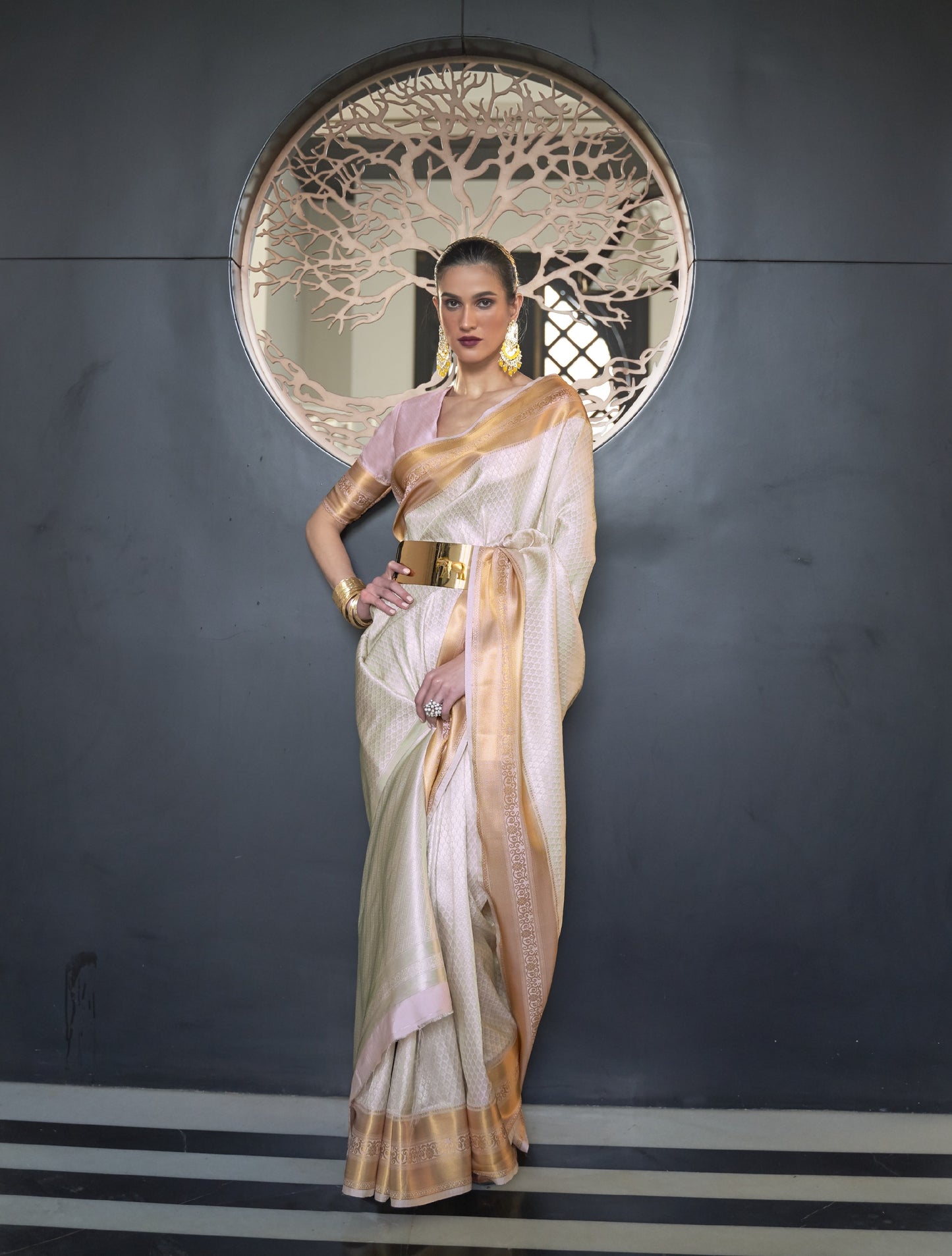 Pale Pinkish White Silk Saree