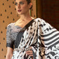 Black and White Printed Satin Crepe Silk Saree
