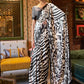 Black and White Printed Satin Crepe Silk Saree
