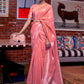 Lemonade Pink Brocade Woven Linen Silk Saree