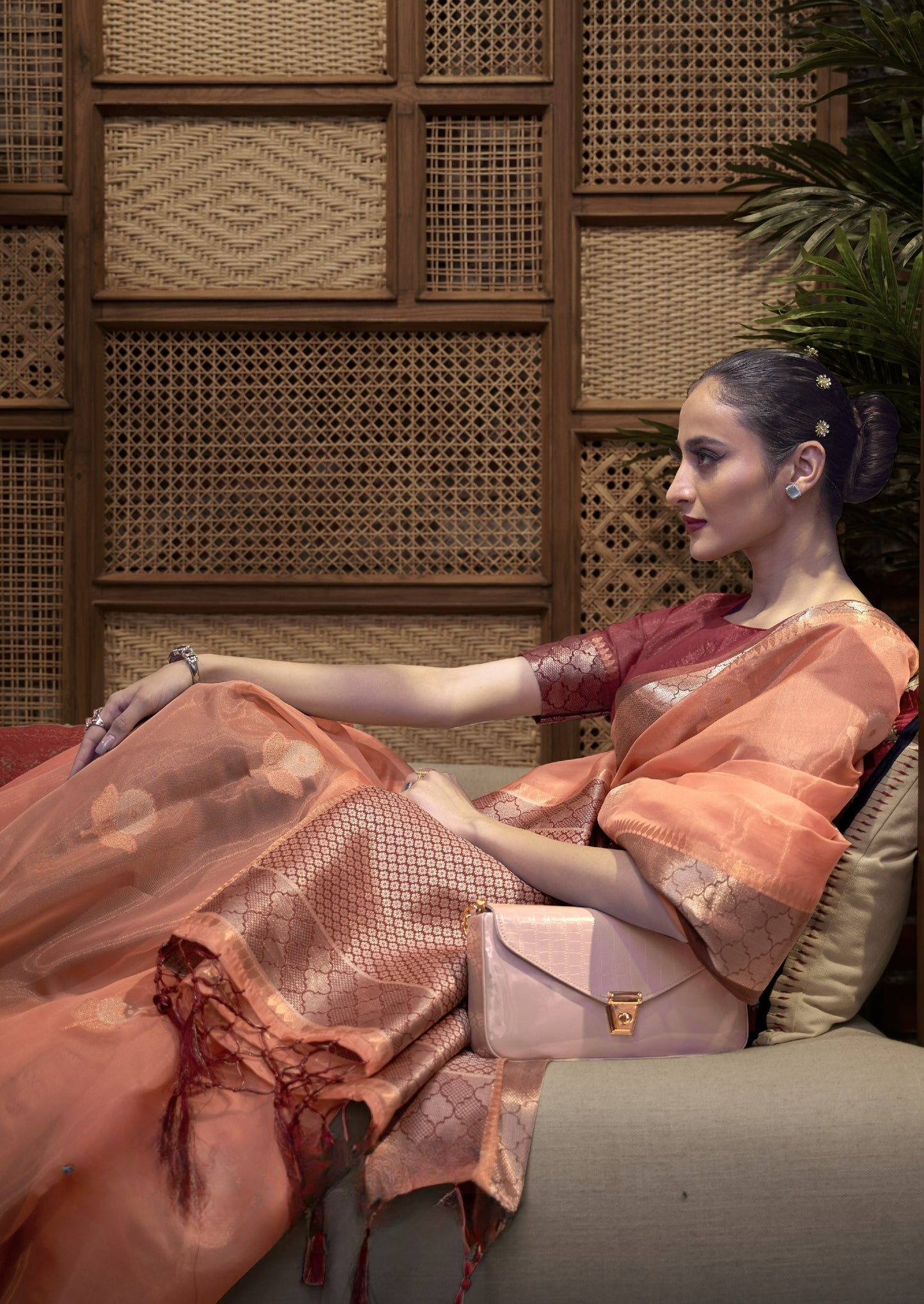Pale Copper Organza Silk Saree