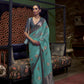 Greyish Turquoise Organza Silk Saree