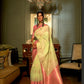 Parrot Green Copper Zari Woven Linen Silk Saree