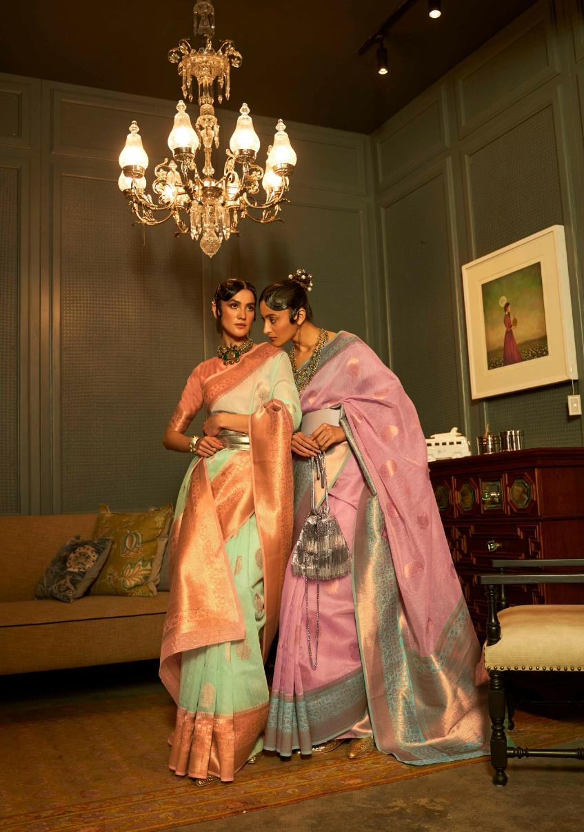 Pistachio Green Copper Zari Woven Linen Silk Saree