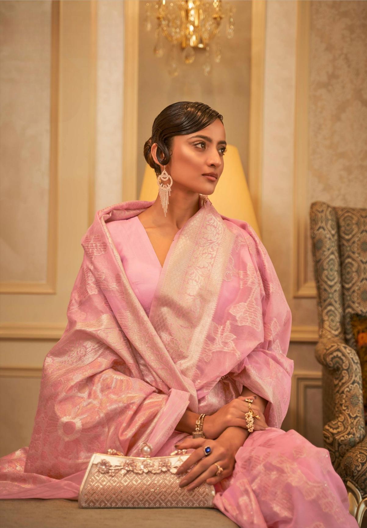 Rose Pink Handloom Woven Modal Silk Saree