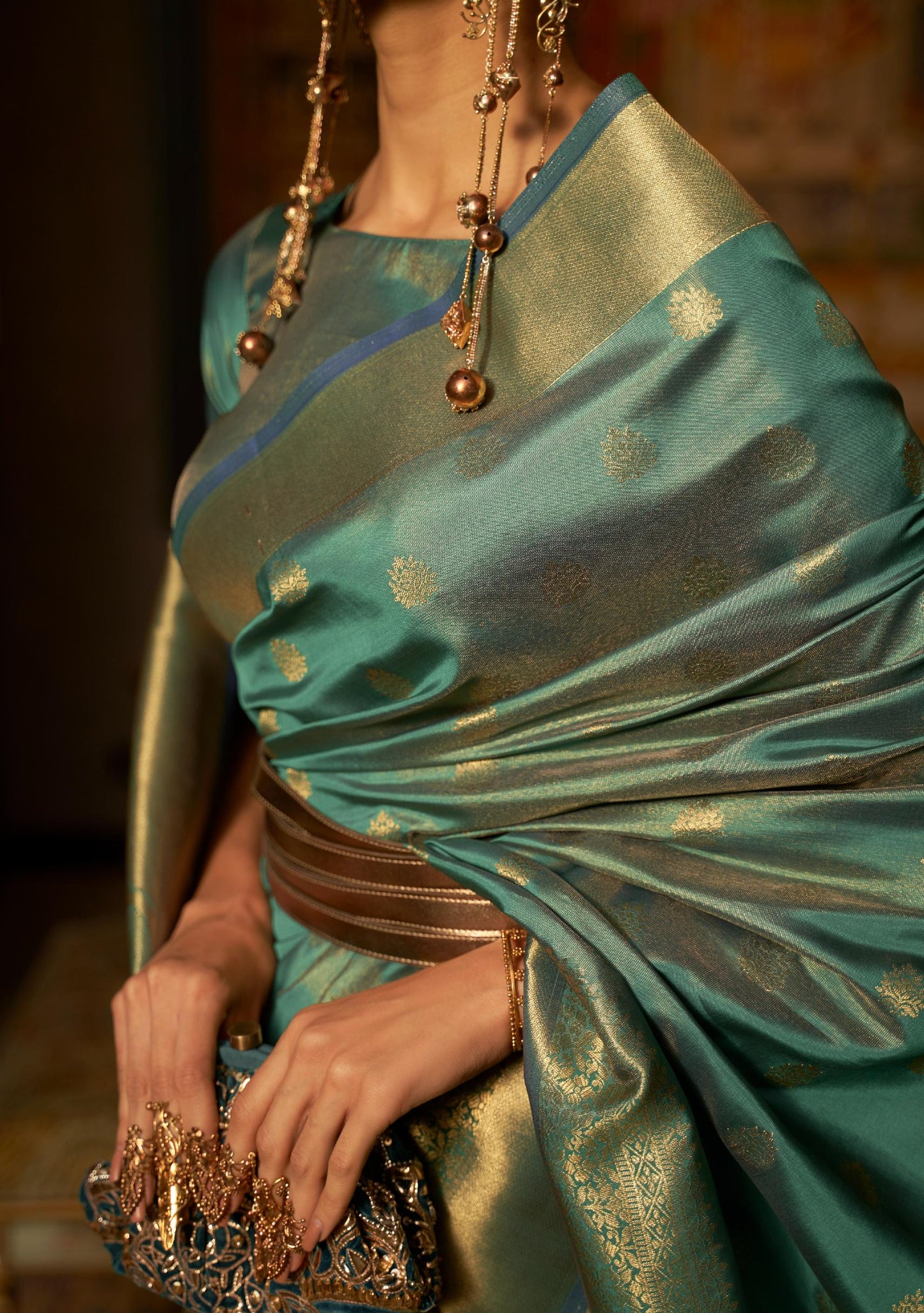 Broccoli Green Handloom Brocade Woven Kanjivaram Silk Saree