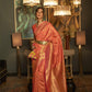 Peach & Orange Dual Shade Handloom Brocade Woven Kanjivaram Silk Saree