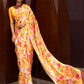 Daisy Bloom Floral Printed Satin Crepe Silk Saree