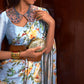 Sky Bloom Floral Printed Satin Crepe Silk Saree