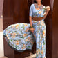 Sky Bloom Floral Printed Satin Crepe Silk Saree