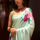Garden Green Floral Printed Satin Crepe Silk Saree