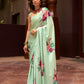 Garden Green Floral Printed Satin Crepe Silk Saree