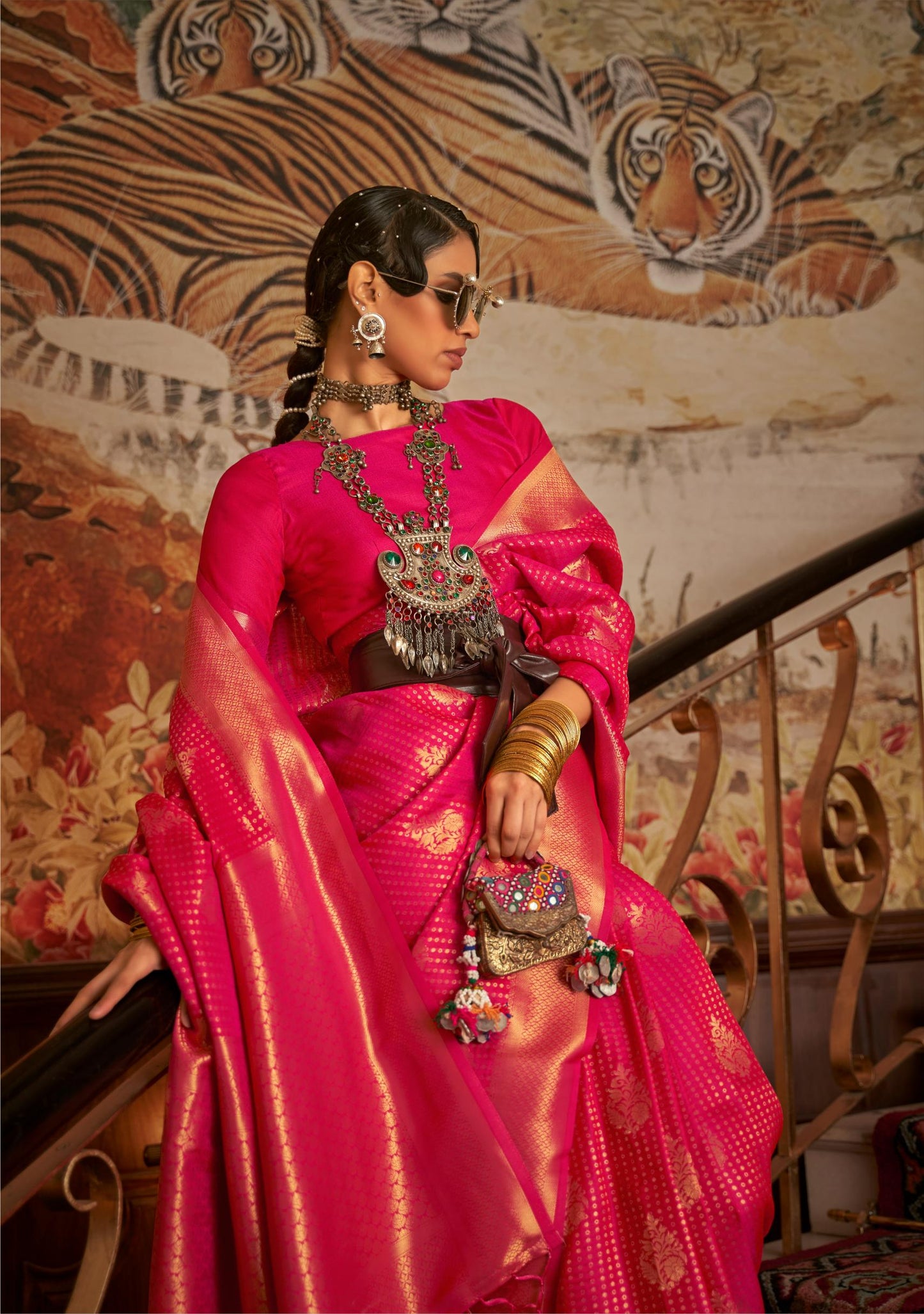 Magenta Pink Kanjivaram Brocade Woven Silk Saree