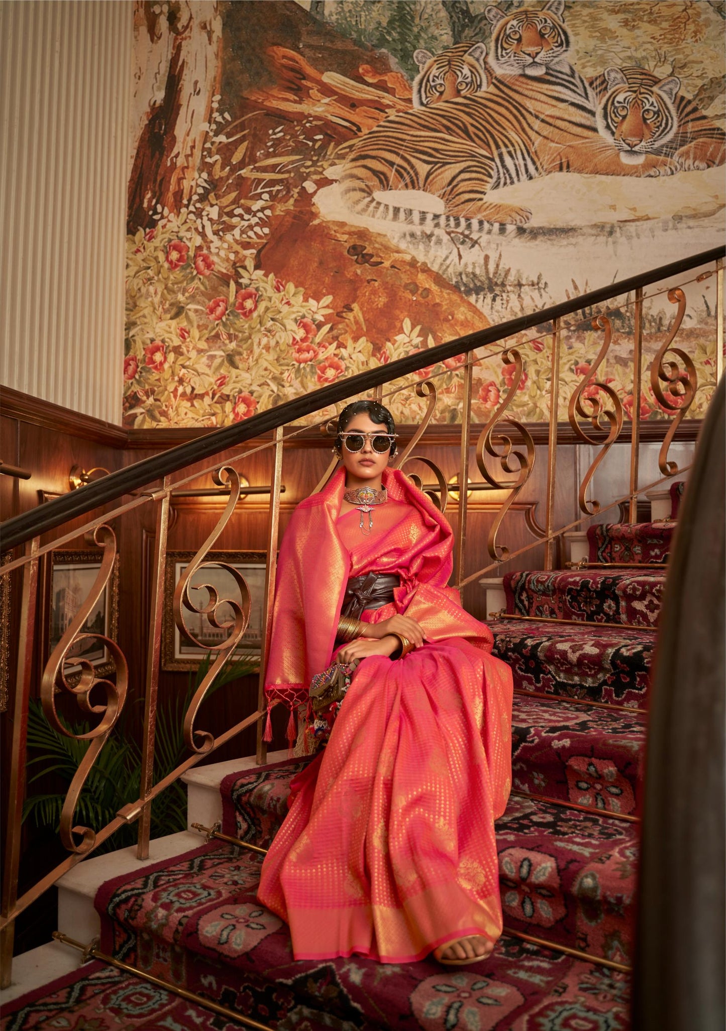 Candy Red Kanjivaram Brocade Woven Silk Saree