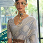Dove Grey Weaved Lucknowi Chikankari Saree