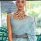 Powder Blue Weaved Lucknowi Chikankari Saree