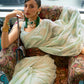 Pastel Olive Green Weaved Lucknowi Chikankari Saree