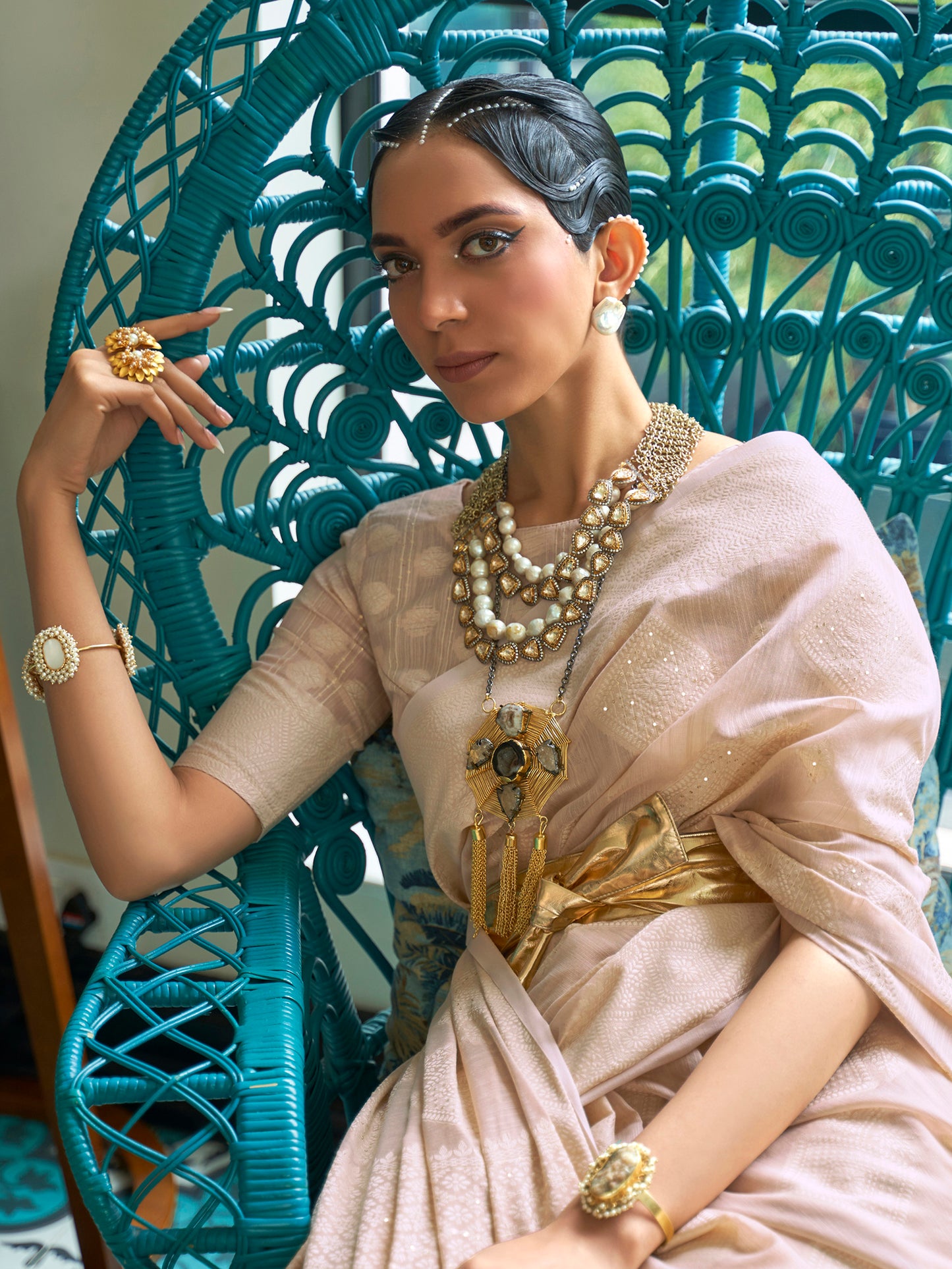 Sand Brown Weaved Lucknowi Chikankari Saree