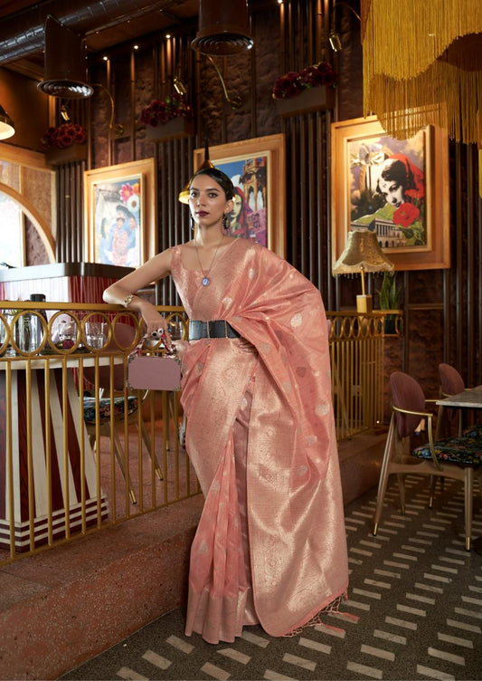 Bloom Peach Handloom Woven Silk Saree