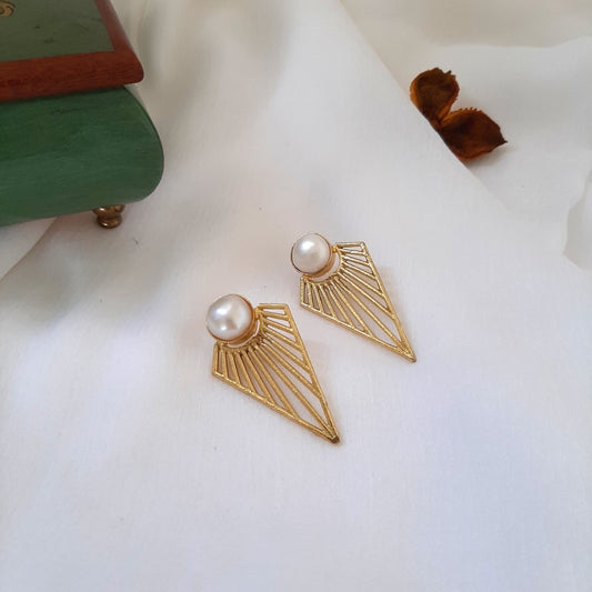 Kripa Golden Triangle & Fresh Water Pearls Earrings