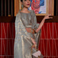Slate Seagreen Zari Woven Handloom Tussar Silk Saree