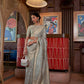 Slate Seagreen Zari Woven Handloom Tussar Silk Saree