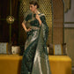 Juniper Green Brocade Woven Satin Silk Saree