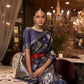Peacock Blue Satin Silk Saree