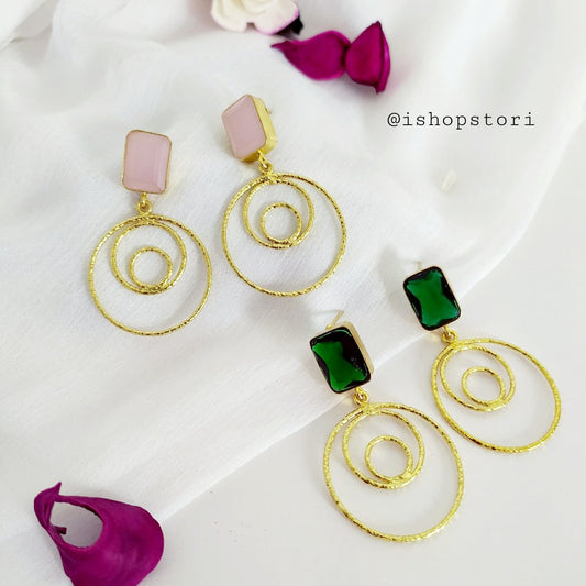 Rectangle Stone & Hoop Statement Earrings