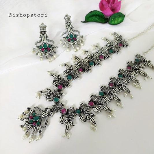 Shivani Oxidised Necklace Set with Earrings