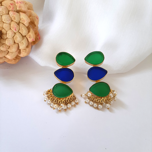 Hansini Three Layer Stone Earrings