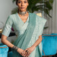 Seafoam Blue Woven Border Linen Saree