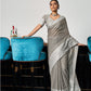 Silver Grey Woven Border Linen Saree