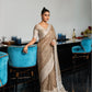 Berry Brown Woven Border Linen Saree